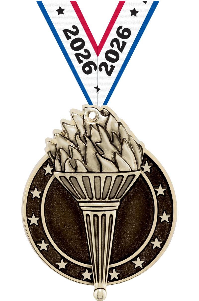 2" 3D TORCH MEDAL GOLD