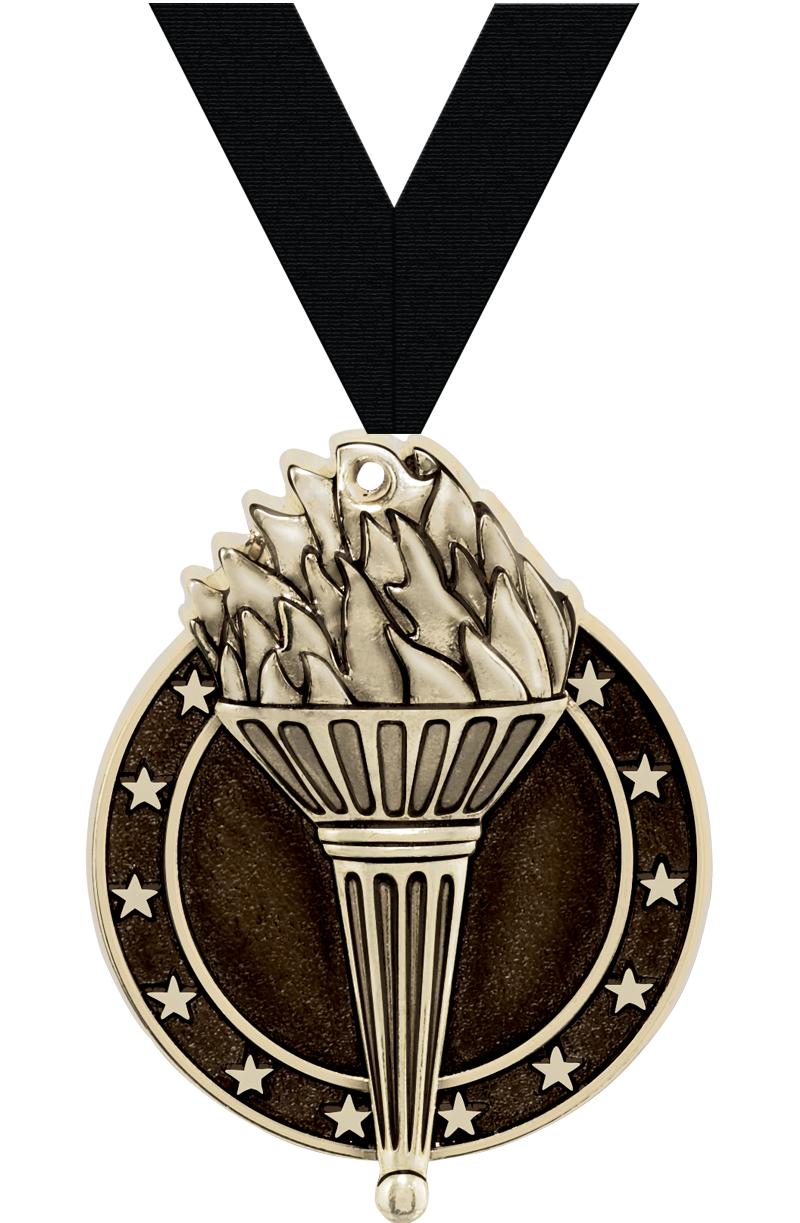 2" 3D TORCH MEDAL GOLD