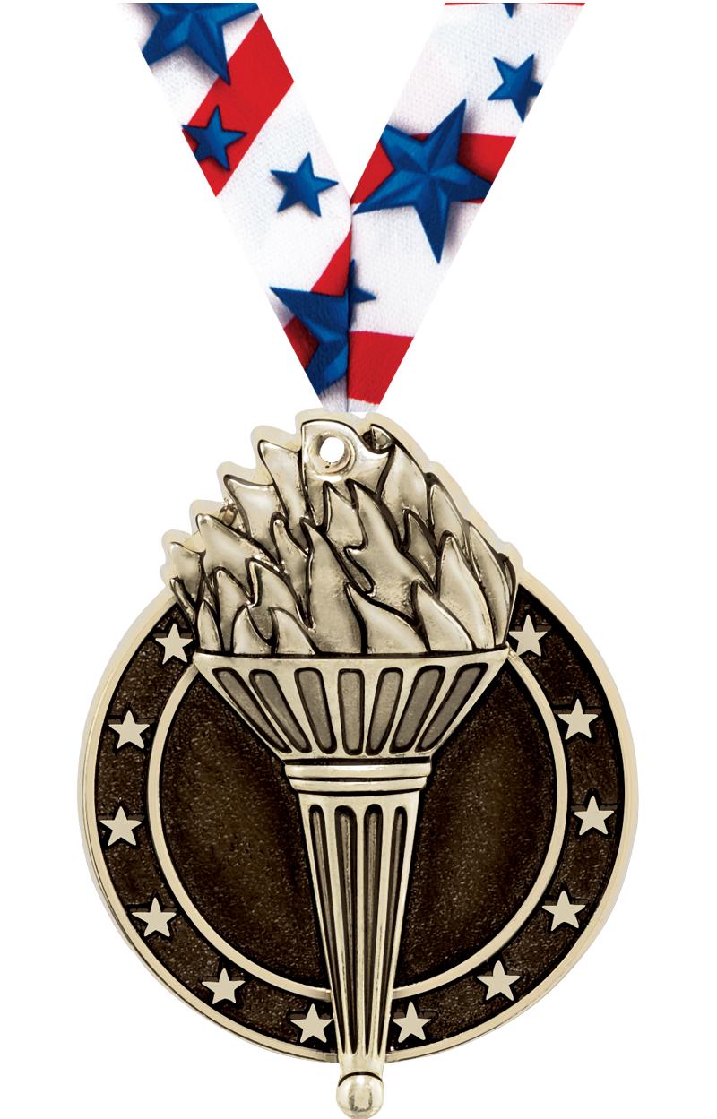 2" 3D TORCH MEDAL GOLD