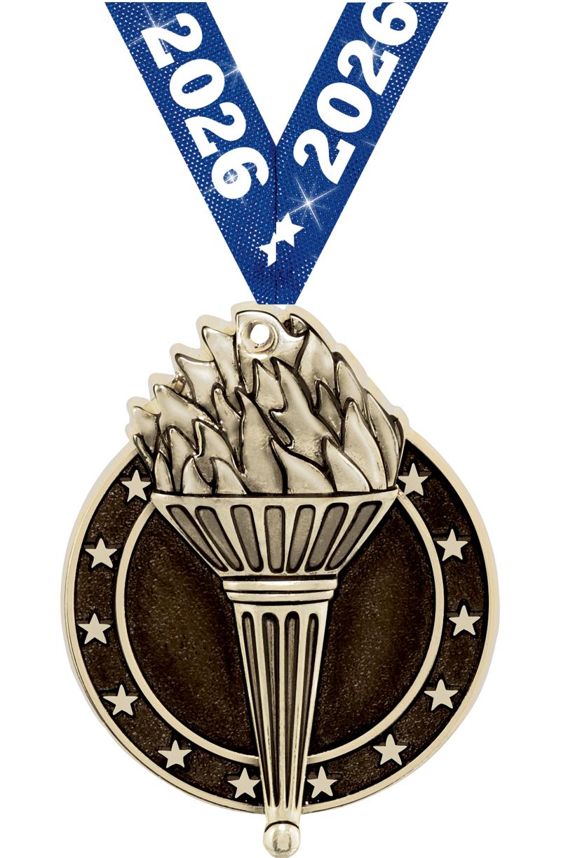 2" 3D TORCH MEDAL GOLD