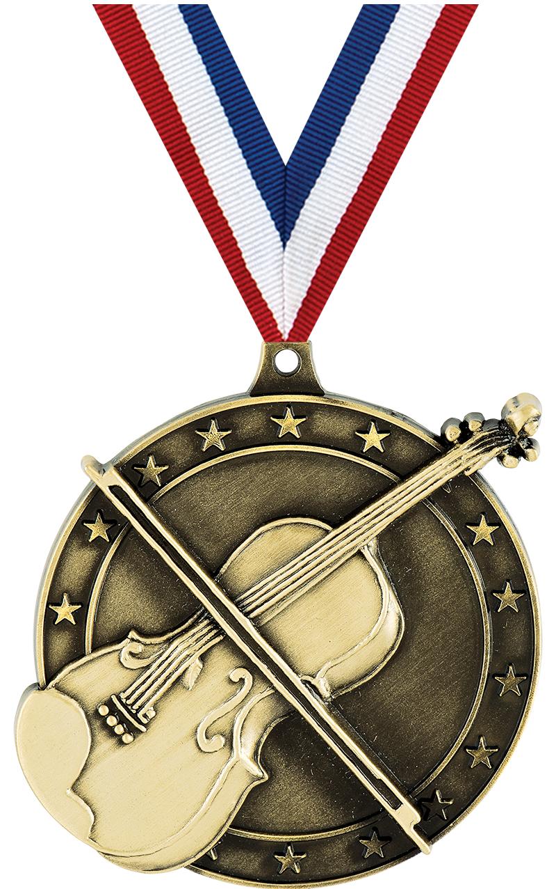 2" 3D VIOLIN MEDAL GD W/RIB