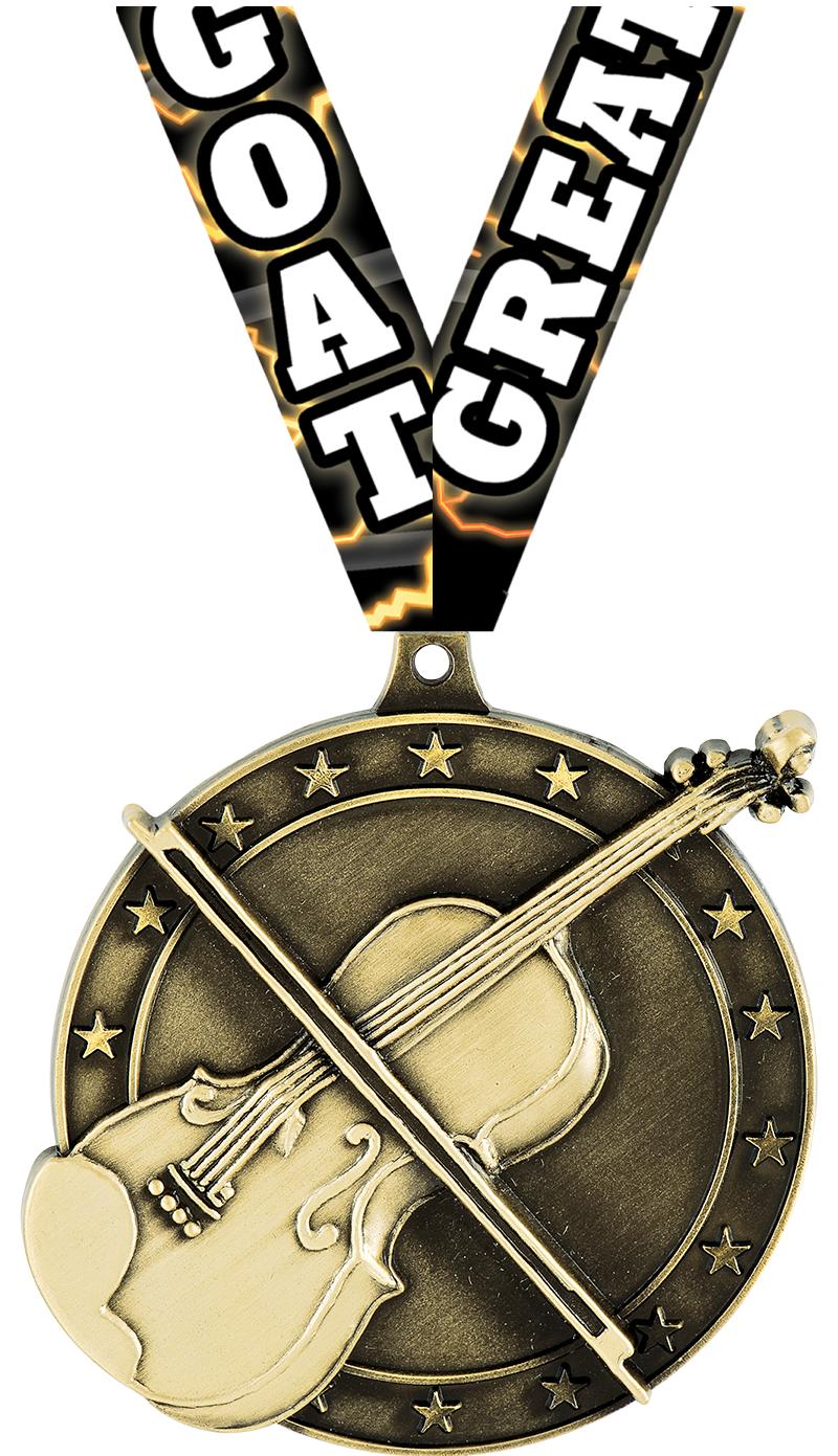 2" 3D VIOLIN MEDAL GD W/RIB