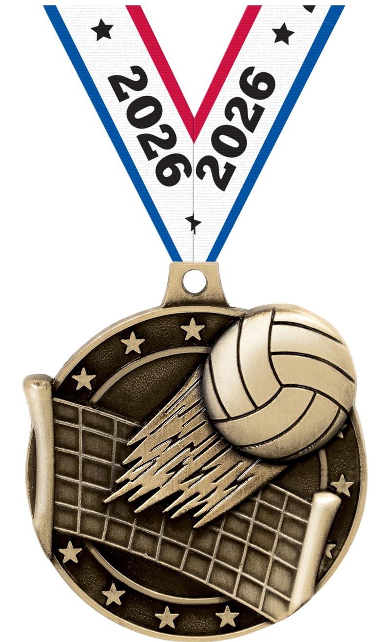 2" 3D VOLLEYBALL MEDAL GOLD