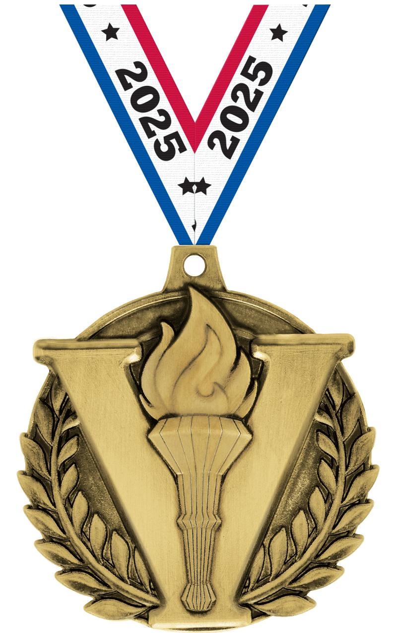 2" 3D VICTORY TORCH MEDAL GOLD