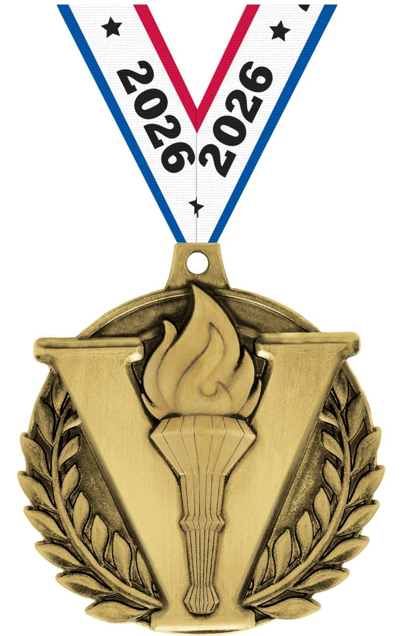 2" 3D VICTORY TORCH MEDAL GOLD