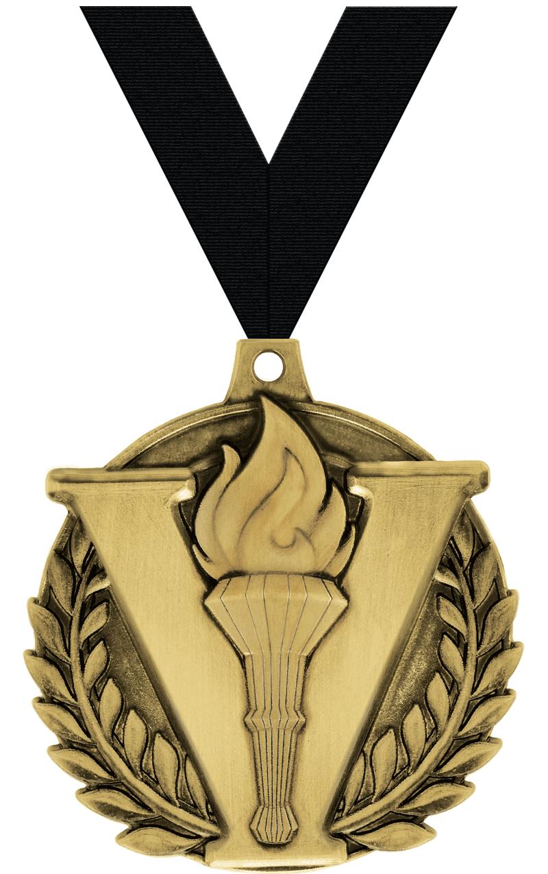 2" 3D VICTORY TORCH MEDAL GOLD