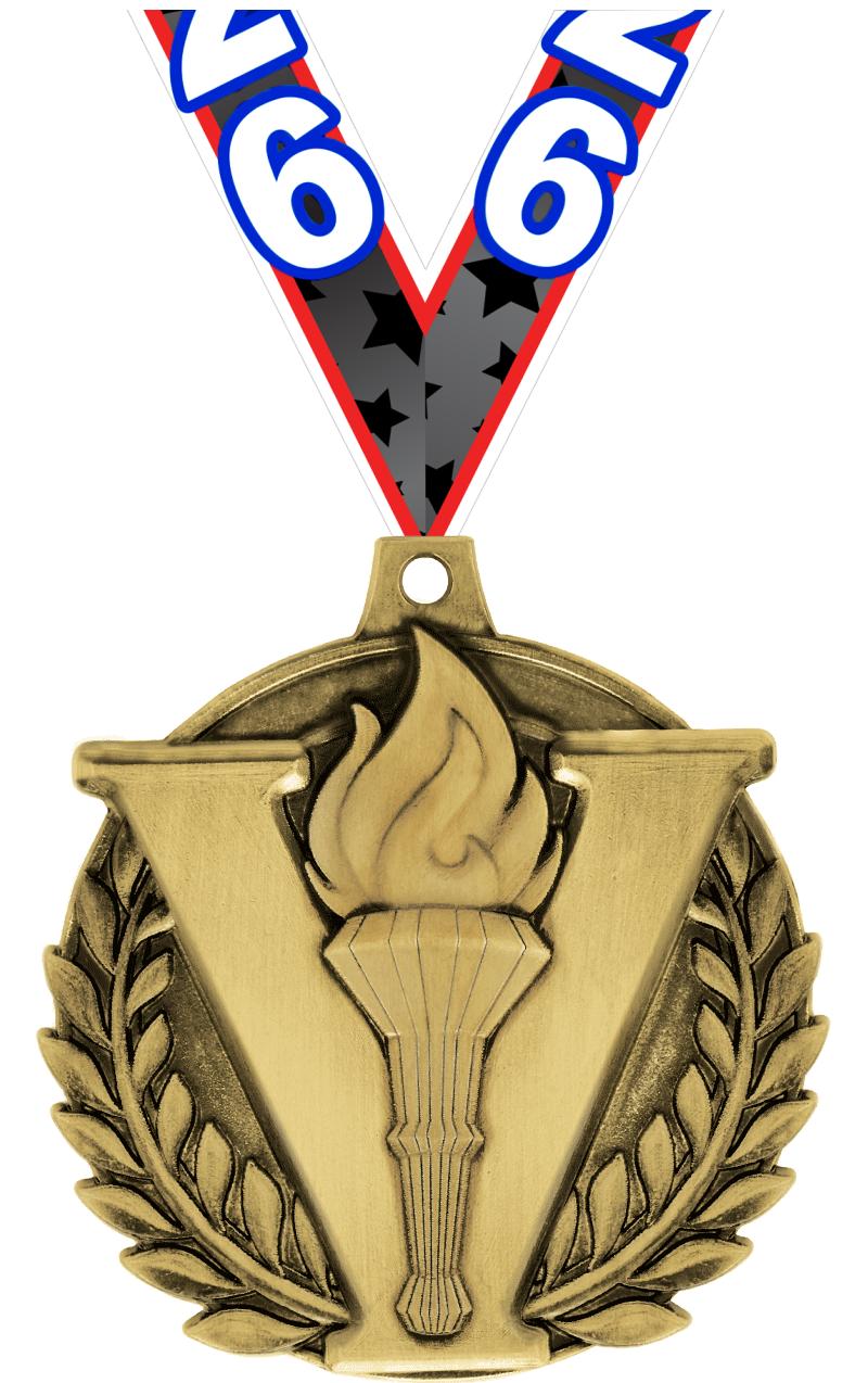 2" 3D VICTORY TORCH MEDAL GOLD