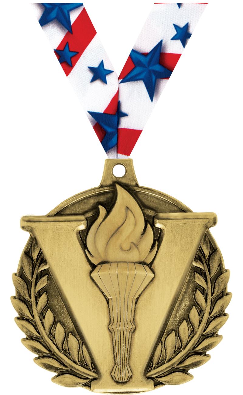 2" 3D VICTORY TORCH MEDAL GOLD