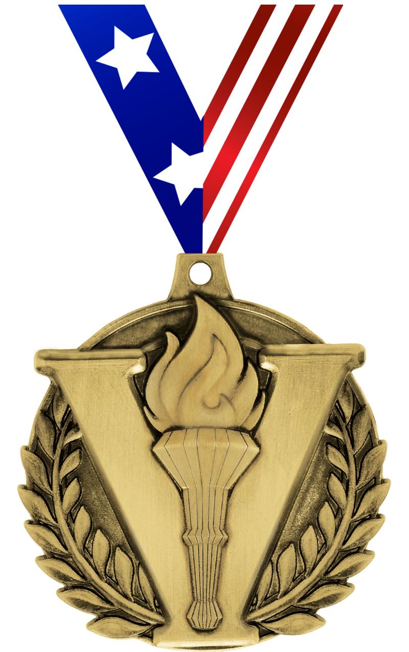 2" 3D VICTORY TORCH MEDAL GOLD