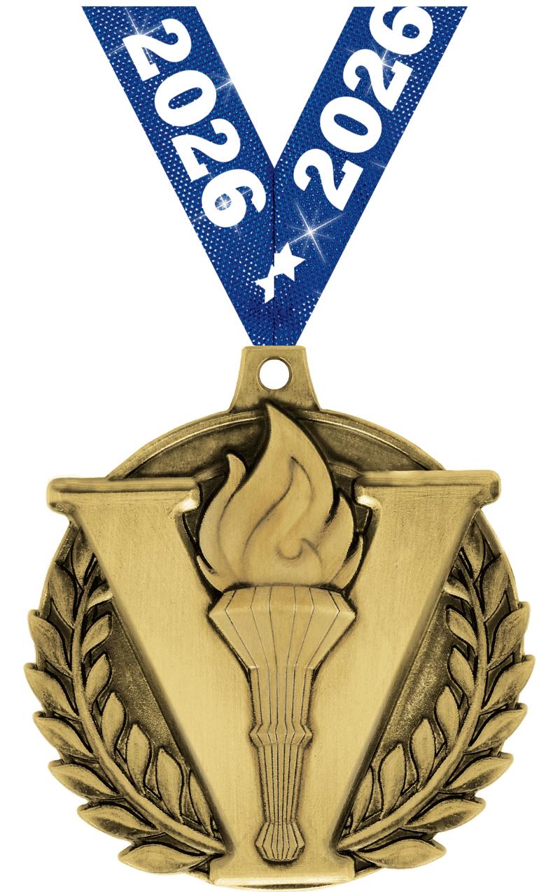 2" 3D VICTORY TORCH MEDAL GOLD