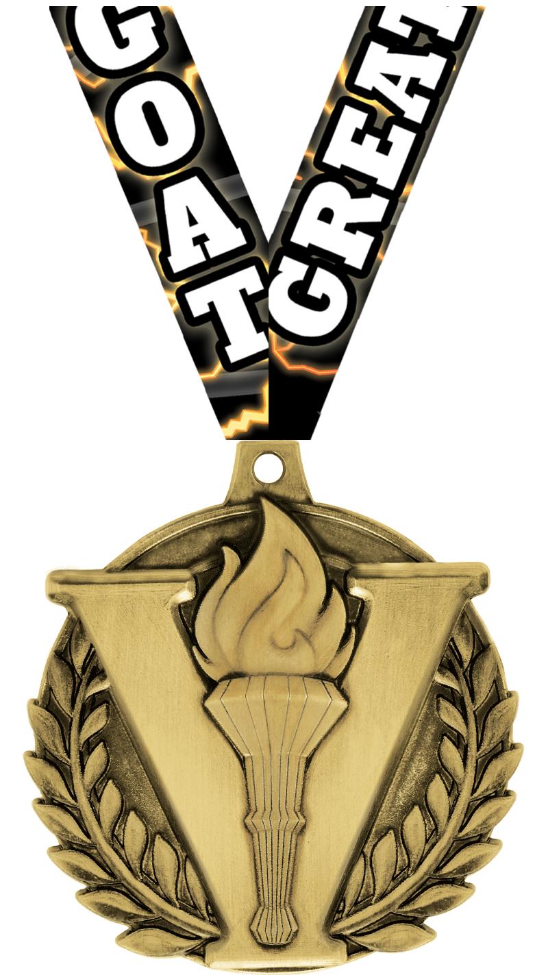 2" 3D VICTORY TORCH MEDAL GOLD
