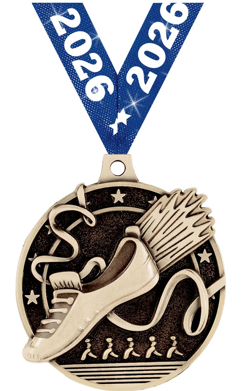 2" 3D WINGED FOOT MEDAL GOLD