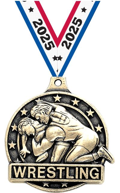2" 3D WRESTLING MEDAL GOLD