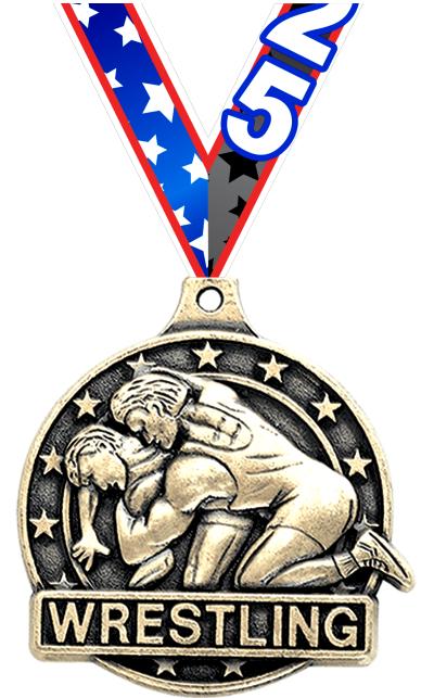 2" 3D WRESTLING MEDAL GOLD