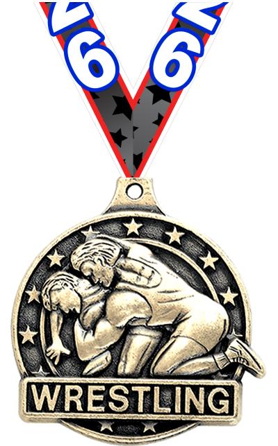 2" 3D WRESTLING MEDAL GOLD