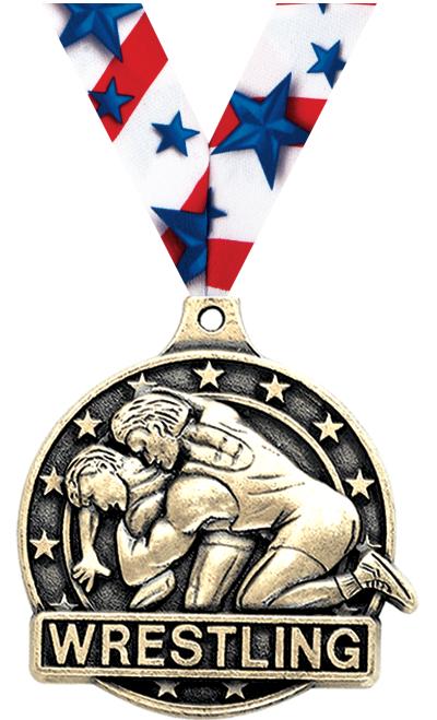 2" 3D WRESTLING MEDAL GOLD