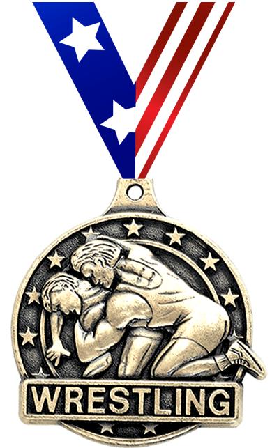 2" 3D WRESTLING MEDAL GOLD