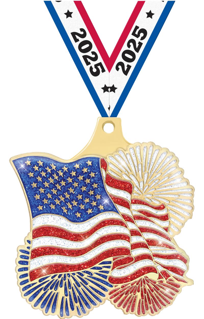 2" FLAG GOLD MEDAL