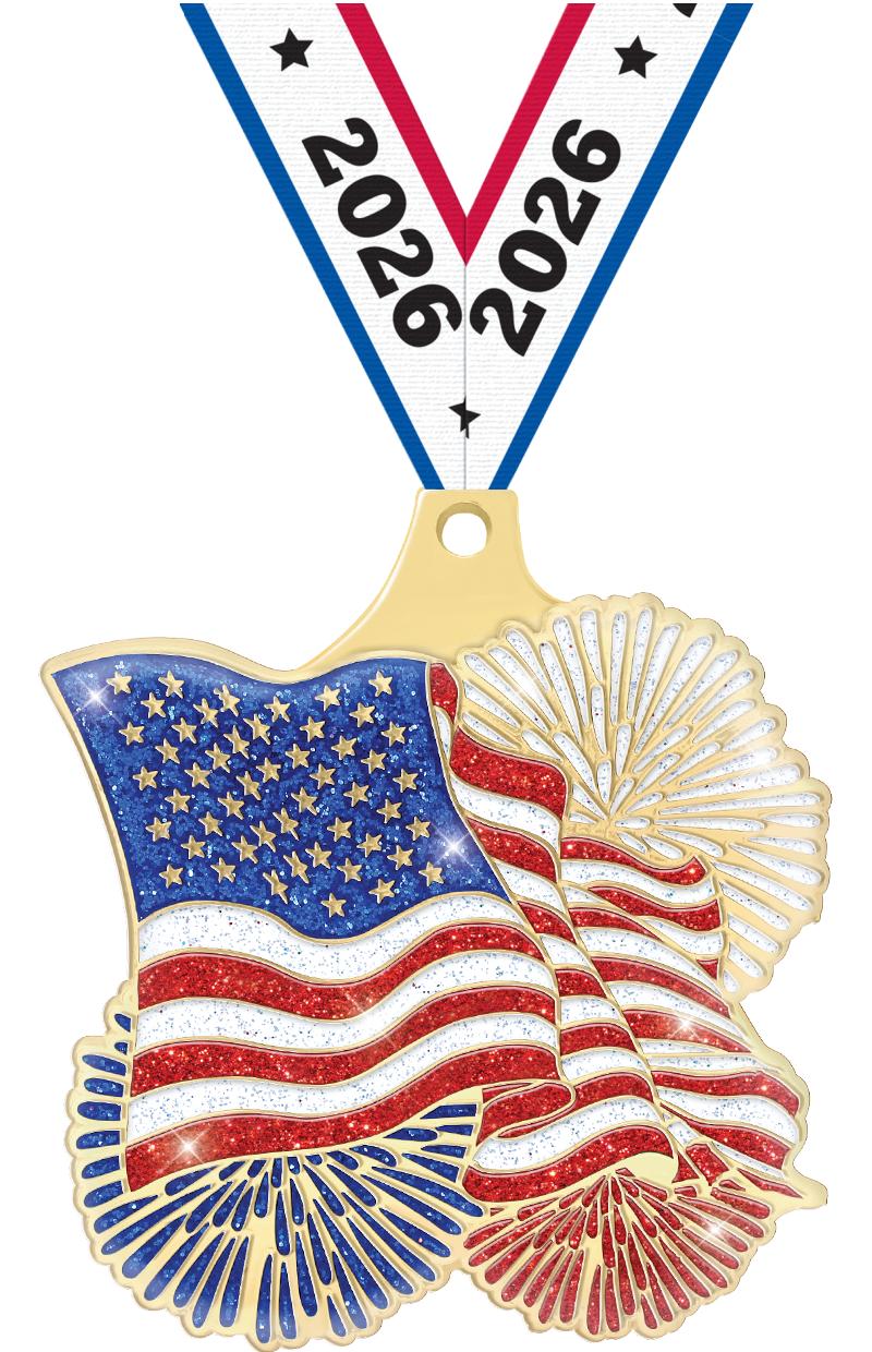 2" FLAG GOLD MEDAL