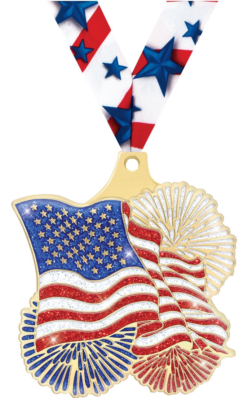 2" FLAG GOLD MEDAL