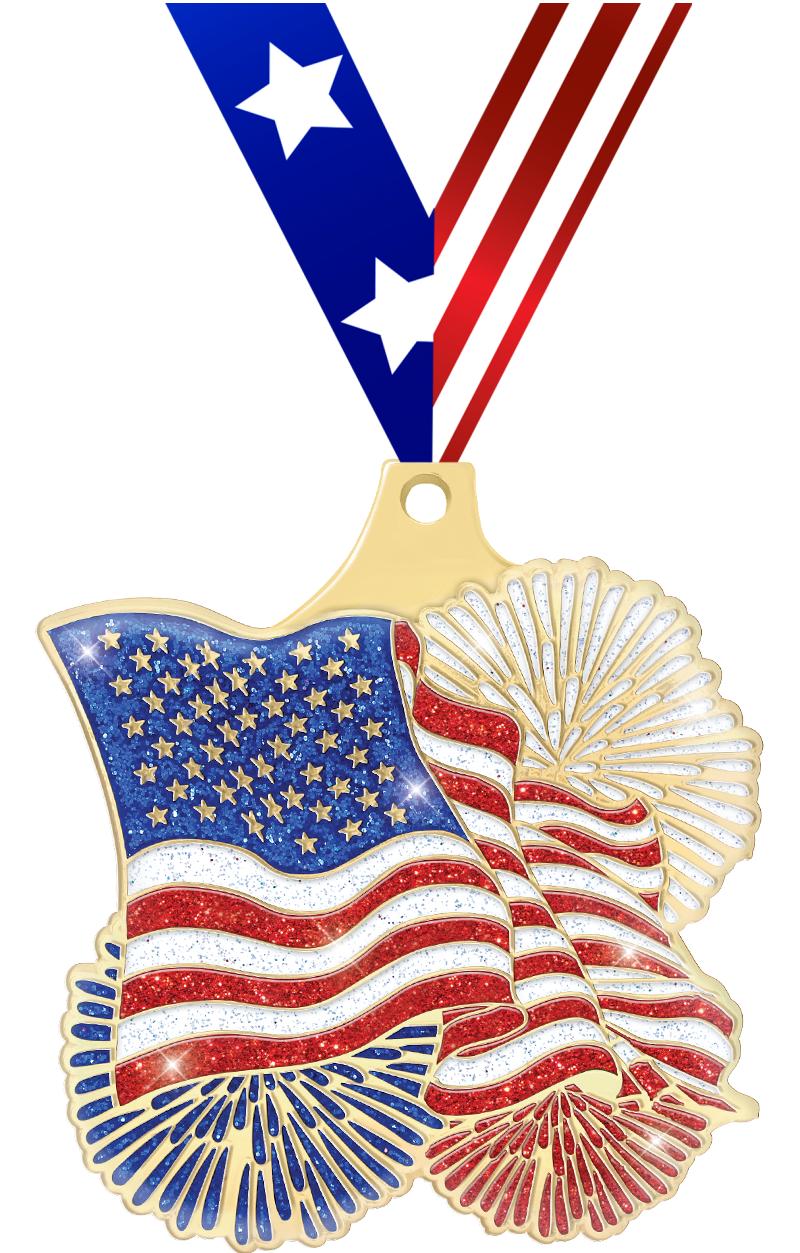 2" FLAG GOLD MEDAL