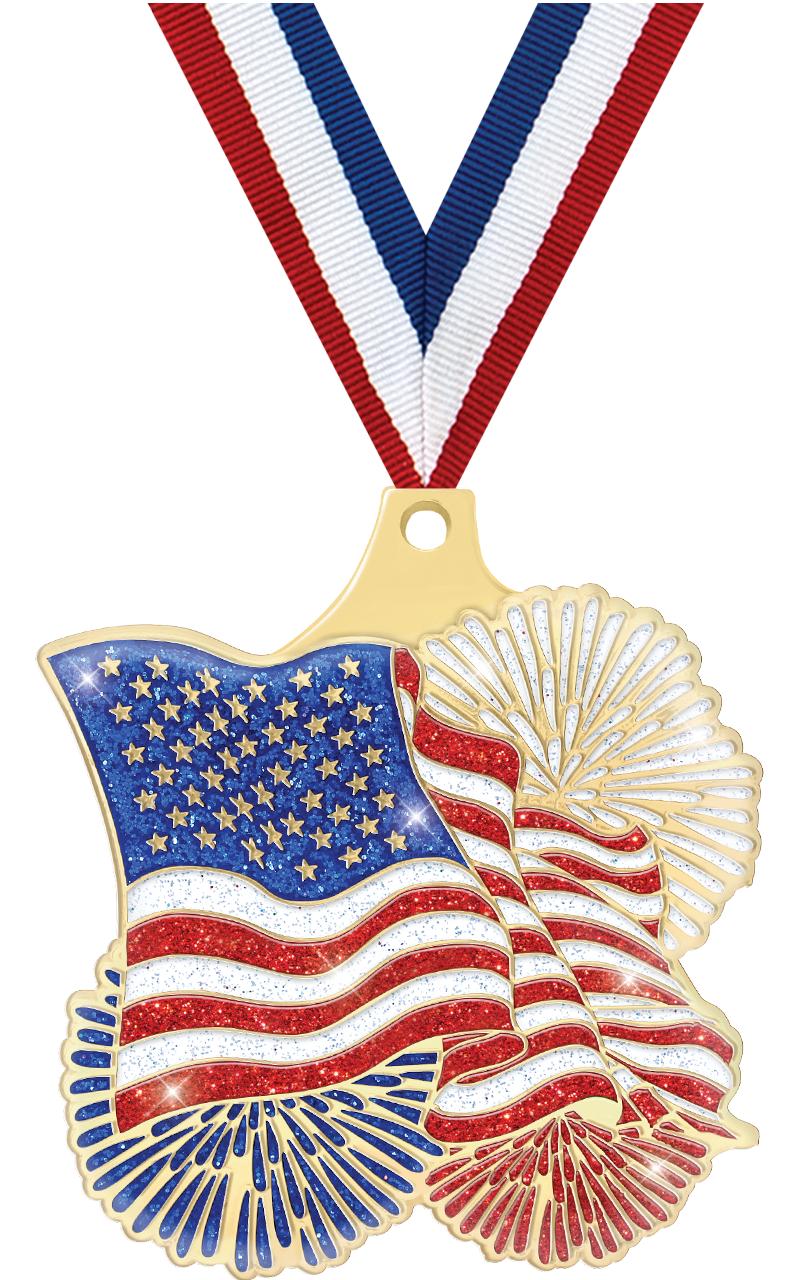 2" FLAG GOLD MEDAL