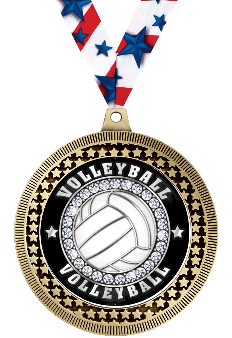 Epic 2.75 Showtime Black Volleyball Award Medal & Ribbon
