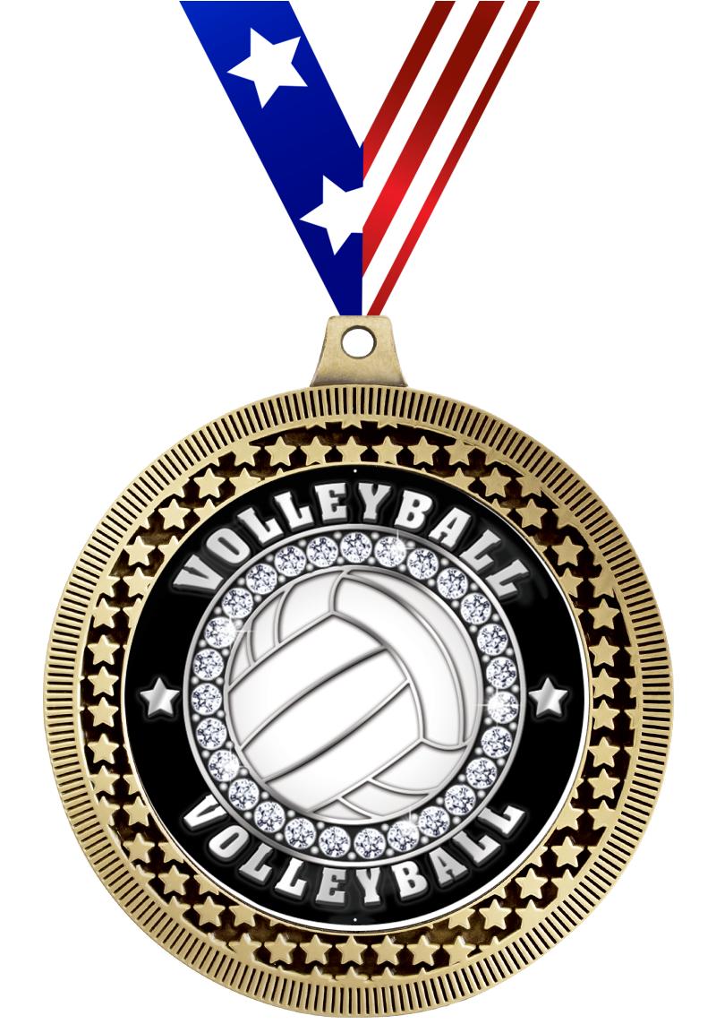 Volleyball Medal w/ Red-White-Blue Ribbon - Volleyball Jewelry, Keychains,  Medals, etc.