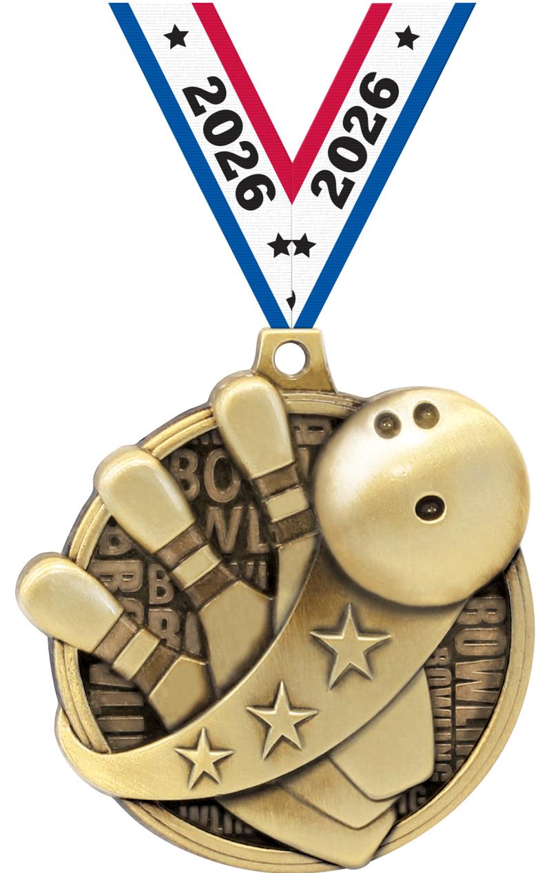 2" KUDOS BOWLING GOLD MEDAL