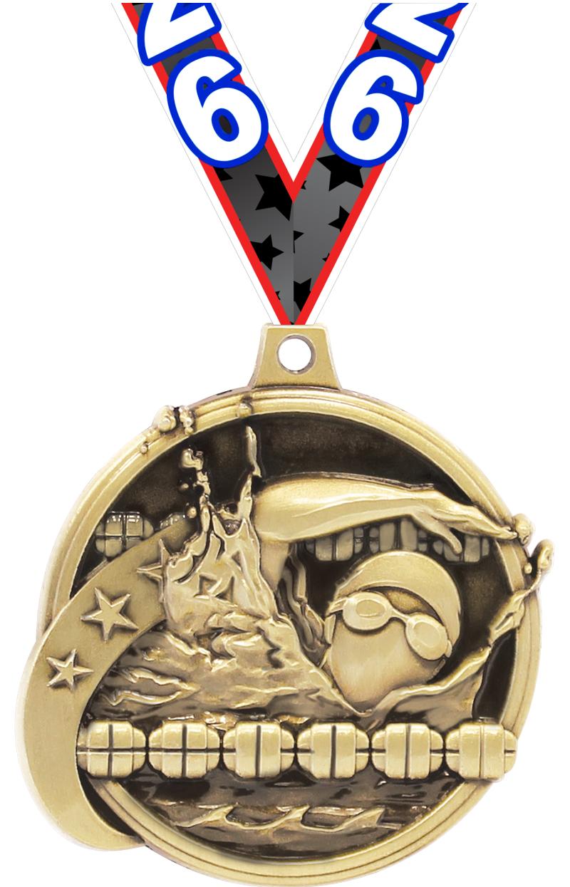 2" KUDOS SWIMMING GOLD MDL