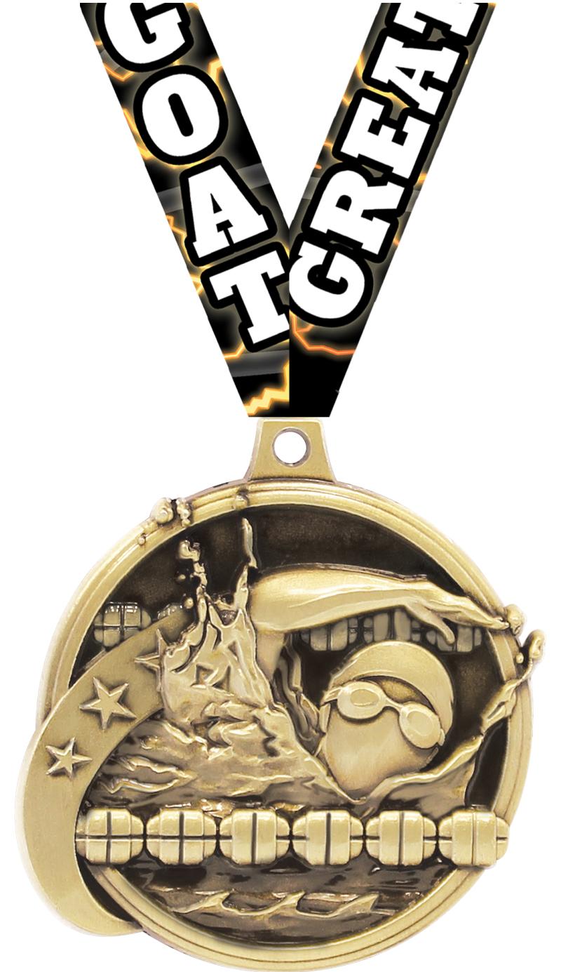 2" KUDOS SWIMMING GOLD MDL