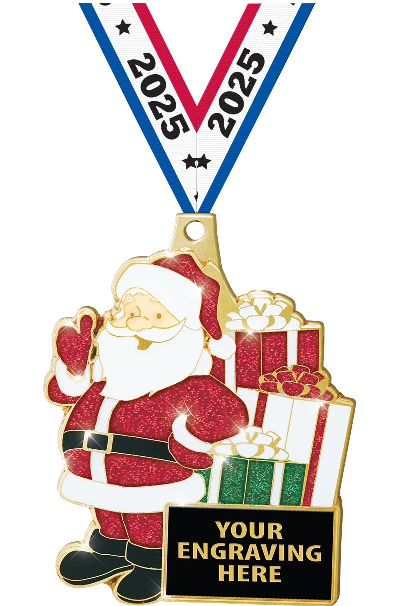 2.5" SANTA GLITTER MEDAL GOLD