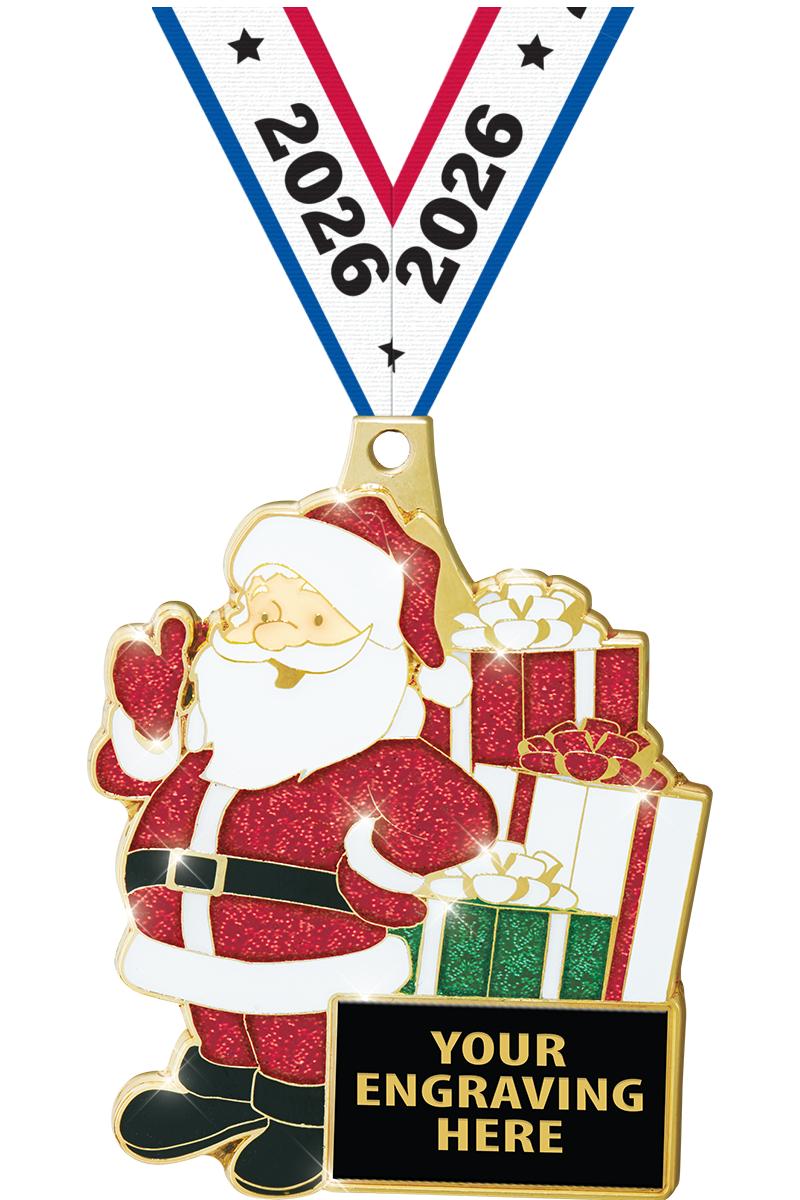 2.5" SANTA GLITTER MEDAL GOLD