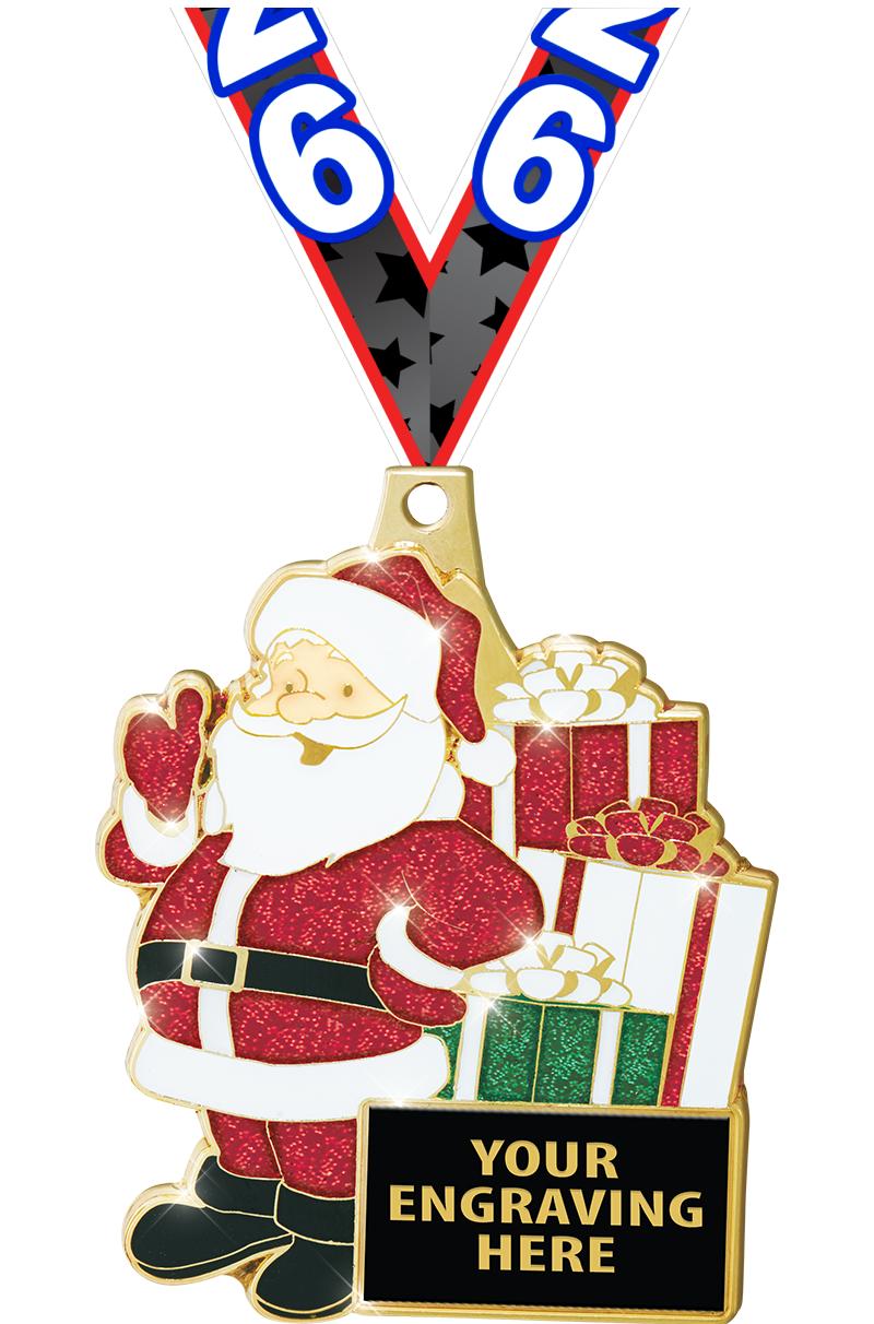 2.5" SANTA GLITTER MEDAL GOLD