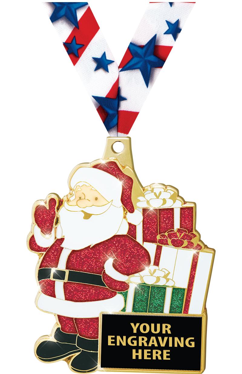2.5" SANTA GLITTER MEDAL GOLD