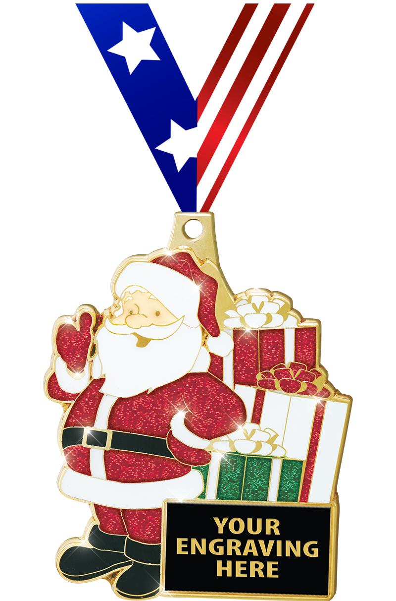 2.5" SANTA GLITTER MEDAL GOLD