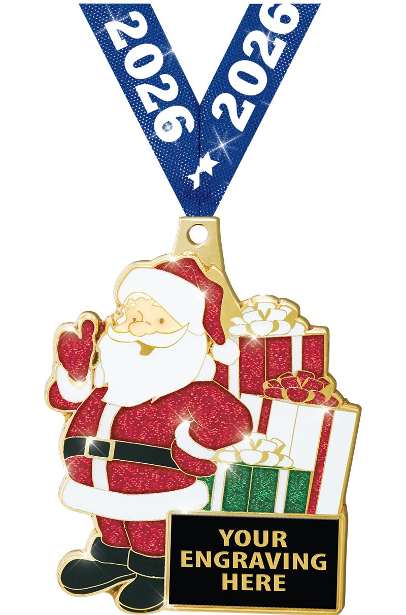 2.5" SANTA GLITTER MEDAL GOLD