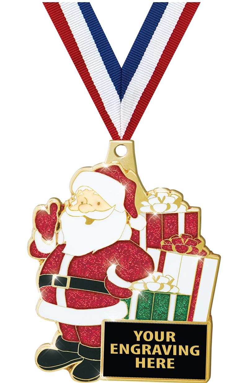 2.5" SANTA GLITTER MEDAL GOLD