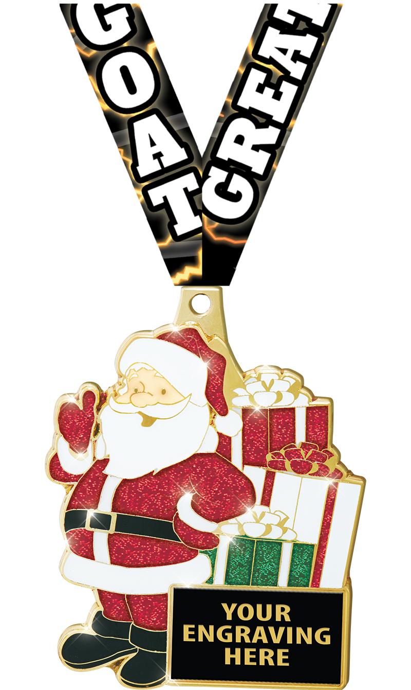 2.5" SANTA GLITTER MEDAL GOLD