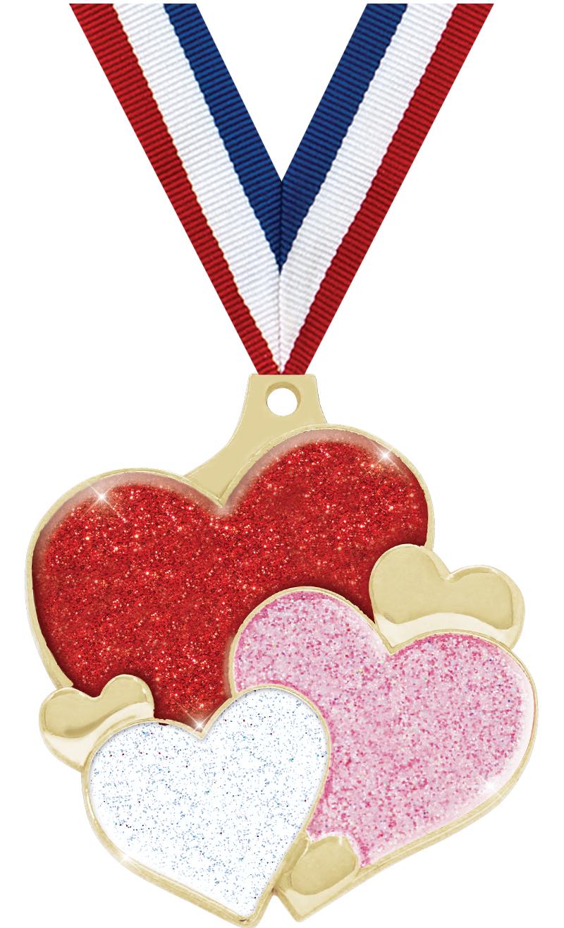 2" HEARTS GLITTER GOLD MEDAL