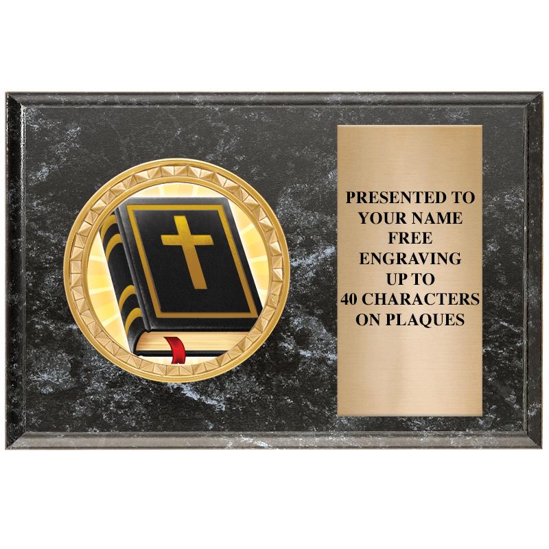 6" X 4" BLACK MBL INSERT PLQ