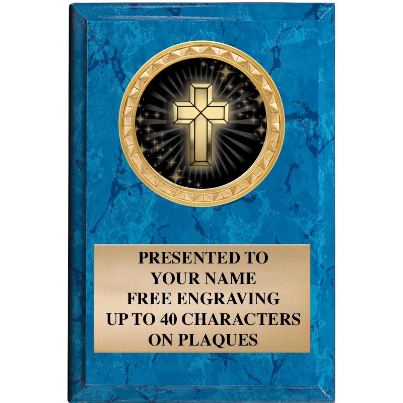 4" X 6" BLUE MBL INSERT PLQ