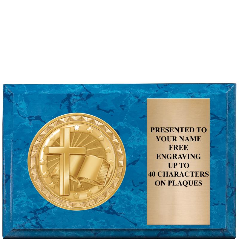 6" X 4" BLUE MBL INSERT PLQ