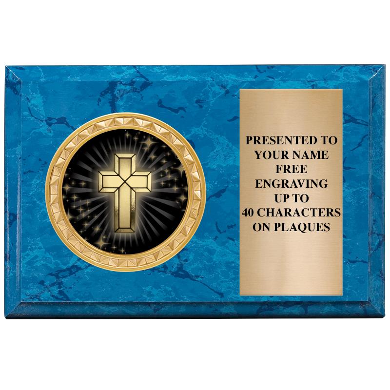 6" X 4" BLUE MBL INSERT PLQ