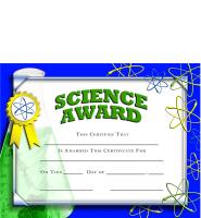 Science Award Certificate