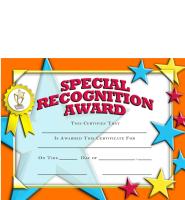 Special Recognition Award Certificate