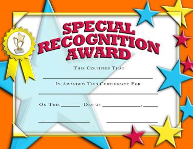Special Recognition Award Certificate