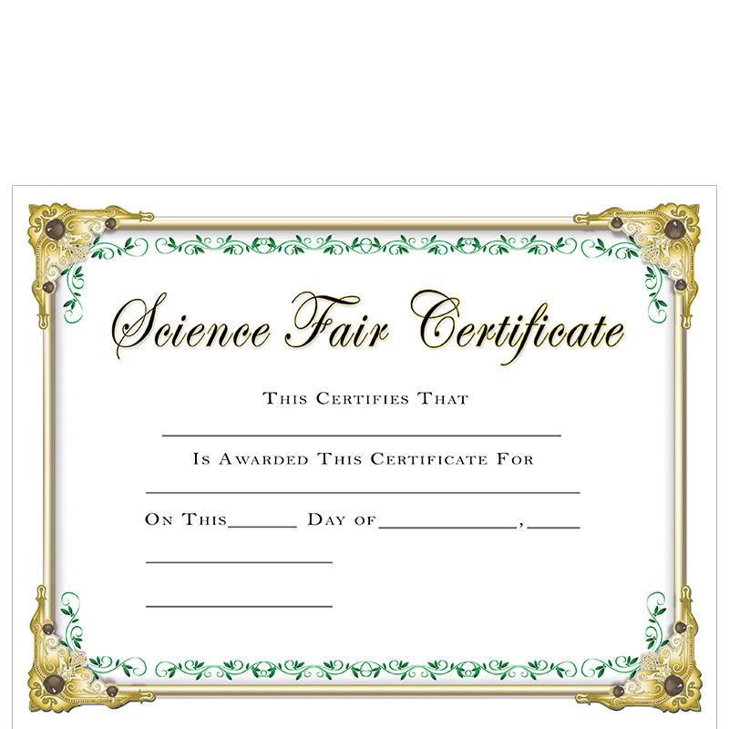 AWARD CERT-SCIENCE FAIR