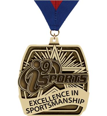 2 1/2" i9 Excellence In Sportsmanship Medal With Red/Blue Ribbon