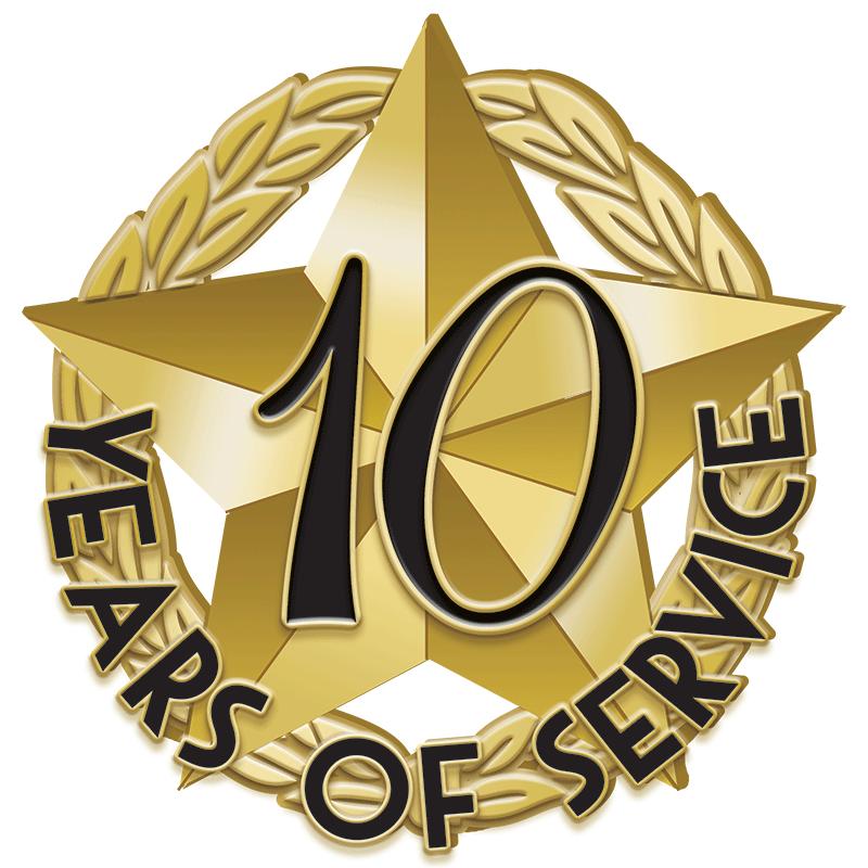 1"Wx1"H 10YRS SERVICE REC PIN